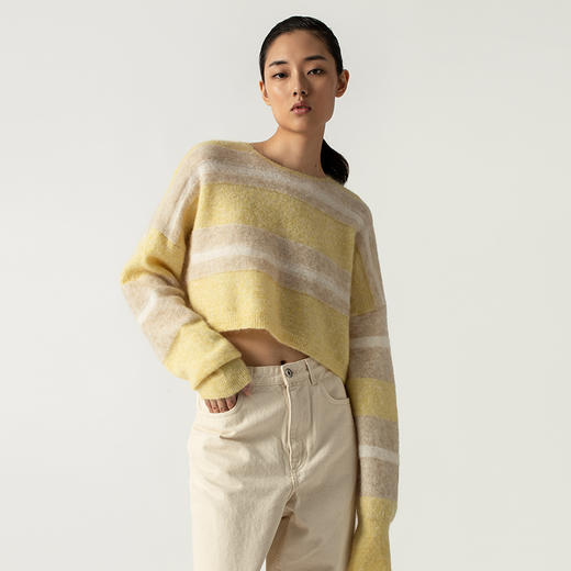 322工房幼马海毛截短套头针织衫2022年秋冬新款长袖圆领拼色毛衣 商品图0