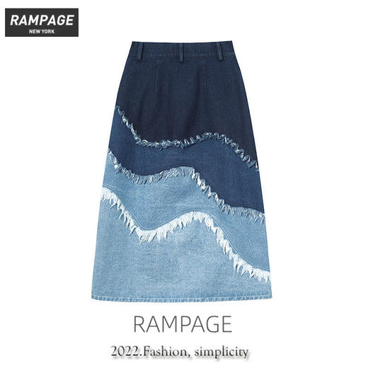 2022新款拼色牛仔半身裙百搭显瘦高腰渐变色小个子裙子女 商品图2