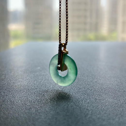 高冰种阳绿翡翠平安扣18k黄金钻石镶嵌 商品图10