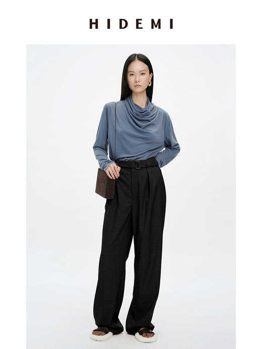 HIDEMI 亲肤柔润感涟漪堆堆领针织上衣 米色/藕粉色/灰蓝色 商品图2