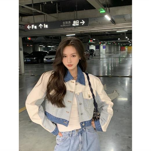 ins潮早春秋季小个子短款牛仔拼接显瘦外套2022年新款牛仔外套女 商品图3