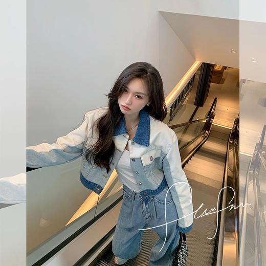 ins潮早春秋季小个子短款牛仔拼接显瘦外套2022年新款牛仔外套女 商品图0