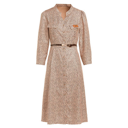 乔万尼春新款复古桃心印花小V领同情修身连衣裙EF3E868 商品图5