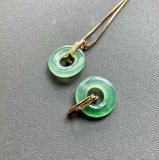 高冰种阳绿翡翠平安扣18k黄金钻石镶嵌 商品图6