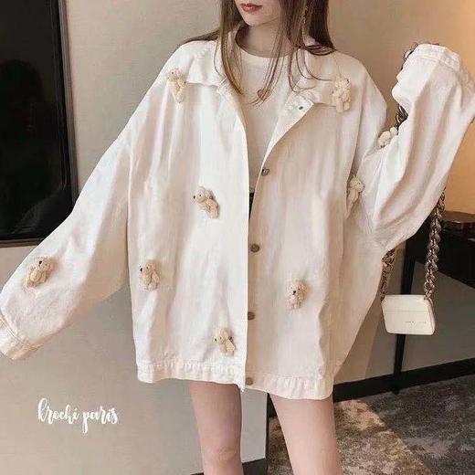 送小熊韩版纯色港风外套女学生秋季新款复古宽松百搭夹克工装上衣 商品图5