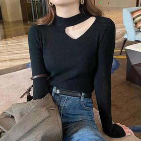 （清仓现货）【社群供T】法式挂脖新款别致半高领修身薄款针织打底衫