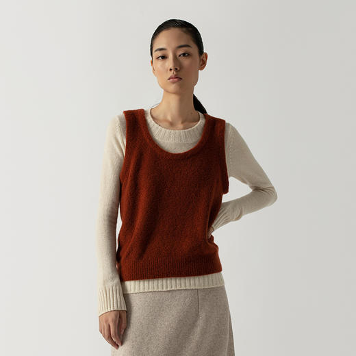 322工房叠搭背心圈圈纱山羊绒打底衫2022年秋冬新款纯色百搭针织 商品图0