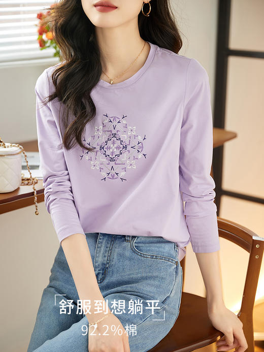 【专属特价】长袖T恤女秋季新款民族风复古刺绣百搭宽松圆领体恤衫 商品图1