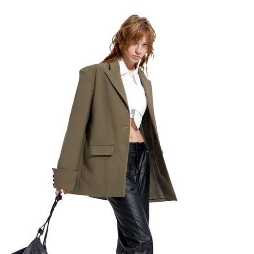 NUTH“再度开始的日常”卡其色西装宽松百搭设计感西装外套 商品图2