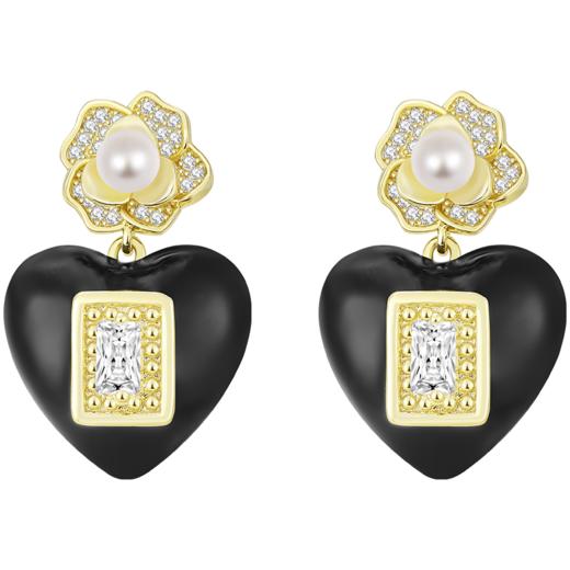 ZEGL设计师山茶花系列黑色爱心小香风耳环女银针复古耳钉夏季耳饰 商品图2