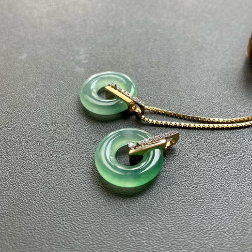 高冰种阳绿翡翠平安扣18k黄金钻石镶嵌 商品图2