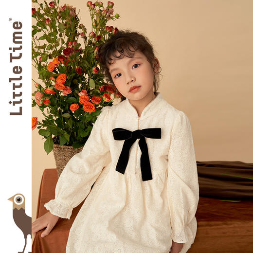 littletime女童国风礼服连衣裙春秋2022女大童新中式蕾丝旗袍长裙 商品图1