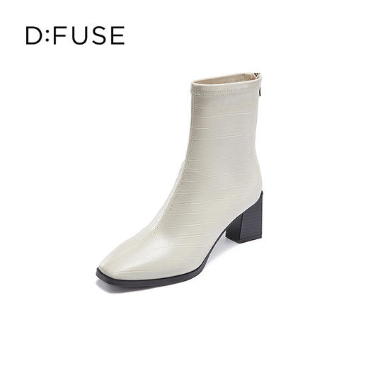 DFuse迪芙斯秋季新款方头鳄鱼纹粗跟短靴女DF24116048 商品图1