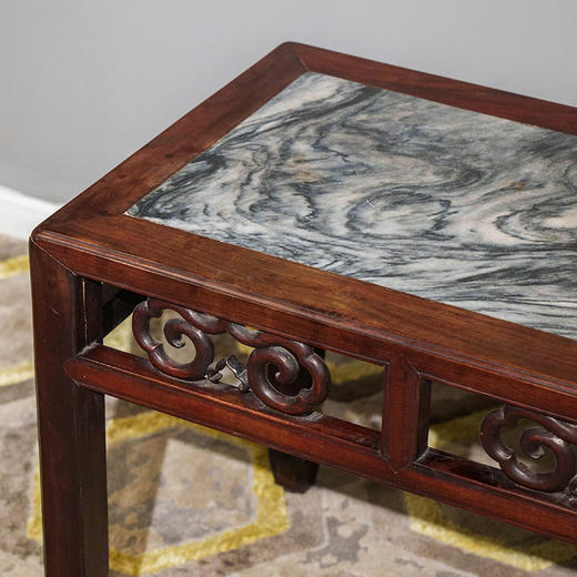 清 红木镶云石云纹卡子花四面平茶桌 商品图3