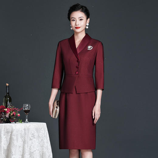 ZY-Q6126秋装新款时尚端庄气质酒红假两件连衣裙 商品图1