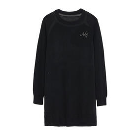 谜底针织连衣裙2022秋新款简约大气圆领长袖中长款女223MZ1353