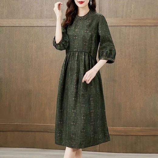 仿香云纱真丝高档连衣裙秋装女新款洋气旗袍桑蚕丝绿色裙子长裙过膝DP901 商品图0