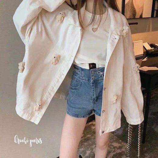 送小熊韩版纯色港风外套女学生秋季新款复古宽松百搭夹克工装上衣 商品图4