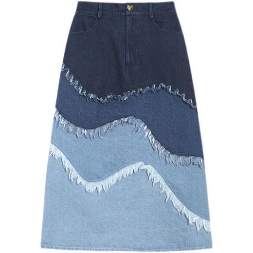 2022新款拼色牛仔半身裙百搭显瘦高腰渐变色小个子裙子女 商品图4