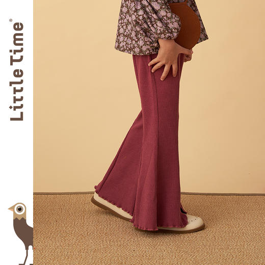 littletime女童休闲裤2022春秋新款薄软女大童喇叭裤森系纯色长裤 商品图2