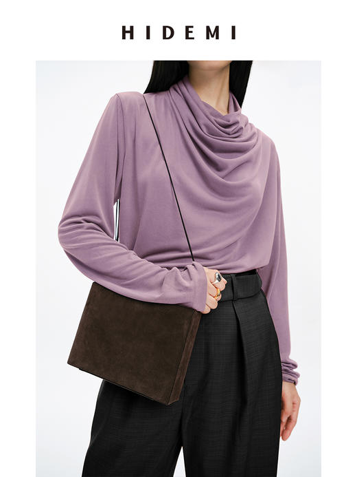 HIDEMI 亲肤柔润感涟漪堆堆领针织上衣 米色/藕粉色/灰蓝色 商品图8