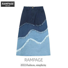 2022新款拼色牛仔半身裙百搭显瘦高腰渐变色小个子裙子女