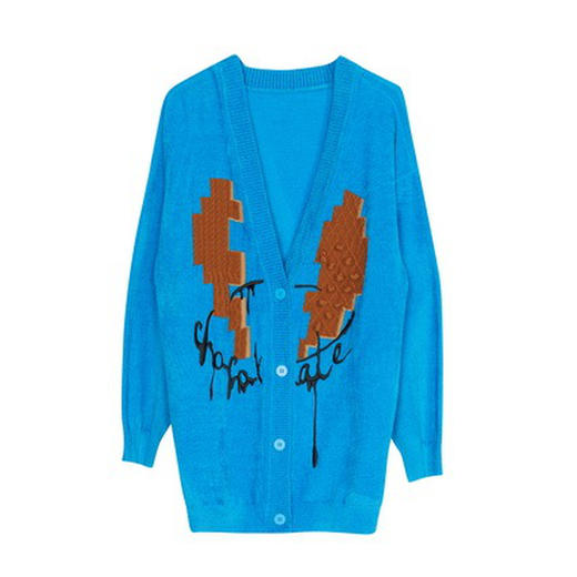 谜底2022秋新款不规则爱心织花V领宽松中长款针织开衫女223MZ1383 商品图0