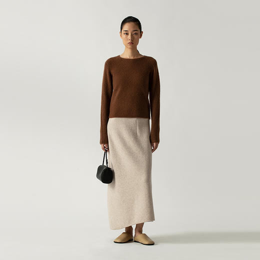 322工房茧型裙型羊绒混纺针织半身裙女2022新款中长款高腰A字裙子 商品图3