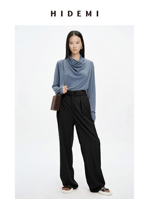 HIDEMI 亲肤柔润感涟漪堆堆领针织上衣 米色/藕粉色/灰蓝色 商品图1