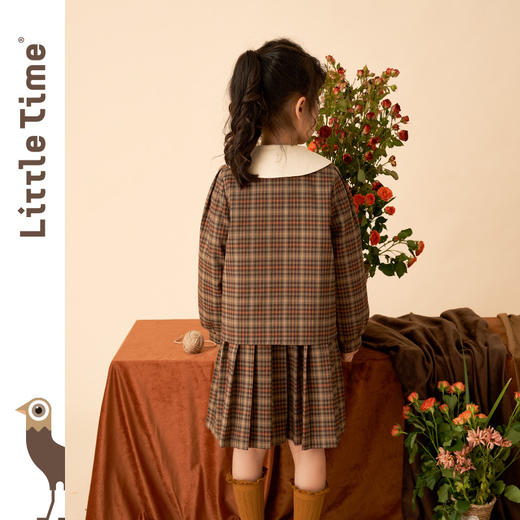 littletime女童复古森系连衣裙套装2022女大童文艺格子开衫两件套 商品图4