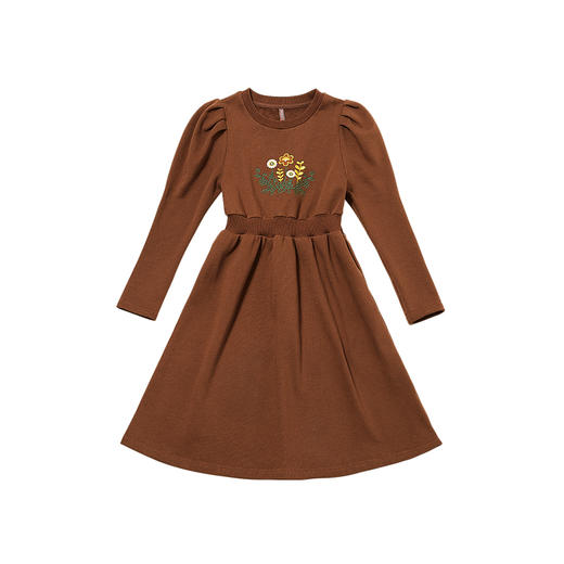 littletime女童连衣裙2022春秋新款女大童森系复古泡泡袖绣花长裙 商品图4