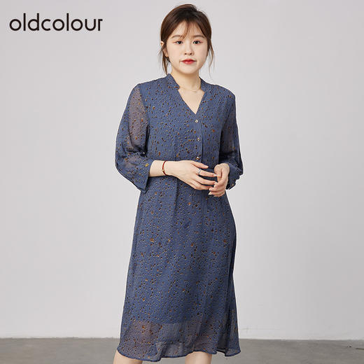 oldcolour2021秋季商场同款V领高腰显瘦大方碎花连衣裙N31103110 商品图1
