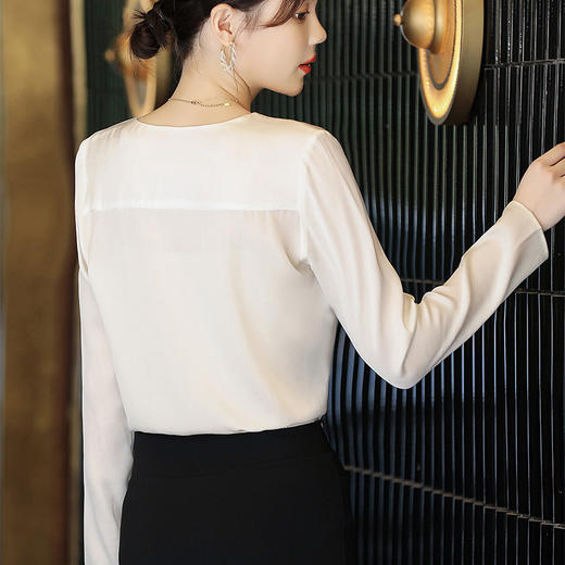 秋装新款，重磅真丝衬衣小衫上衣荷叶边v领长袖桑蚕丝衬衫LS-XZ8210 商品图3