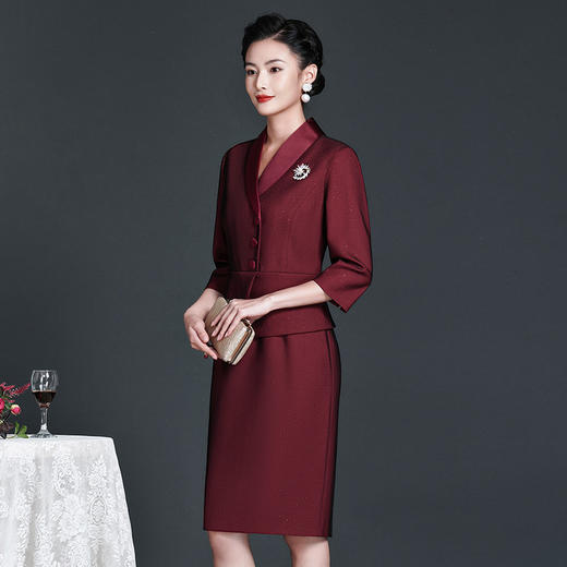 ZY-Q6126秋装新款时尚端庄气质酒红假两件连衣裙 商品图2