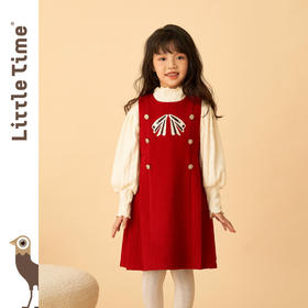 littletime女童毛呢背心连衣裙新款红色童裙女大童春秋保暖背心裙