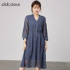 oldcolour2021秋季商场同款V领高腰显瘦大方碎花连衣裙N31103110 商品缩略图0
