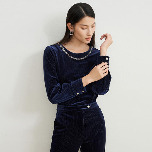 EITIE爱特爱秋季新款修身显瘦纯色上衣女6713409 商品图4