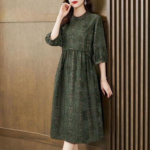仿香云纱真丝高档连衣裙秋装女新款洋气旗袍桑蚕丝绿色裙子长裙过膝DP901 商品图3