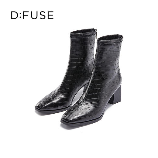 DFuse迪芙斯秋季新款方头鳄鱼纹粗跟短靴女DF24116048 商品图7