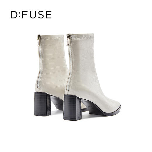 DFuse迪芙斯秋季新款方头鳄鱼纹粗跟短靴女DF24116048 商品图3