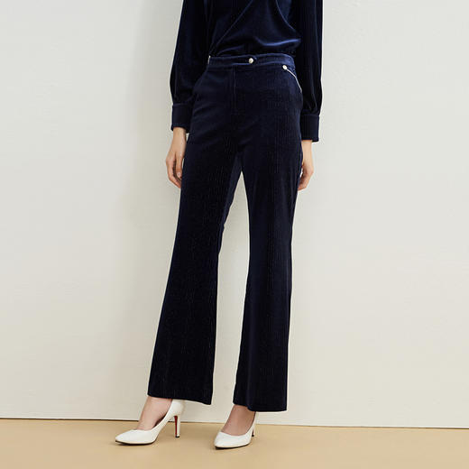EITIE爱特爱冬季新款时尚通勤复古洋气高腰喇叭长裤女裤6705409 商品图8