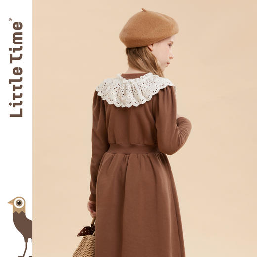 littletime女童连衣裙2022春秋新款女大童森系复古泡泡袖绣花长裙 商品图2