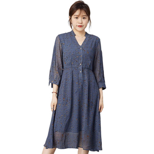 oldcolour2021秋季商场同款V领高腰显瘦大方碎花连衣裙N31103110 商品图4