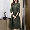 仿香云纱真丝高档连衣裙秋装女新款洋气旗袍桑蚕丝绿色裙子长裙过膝DP901 商品缩略图2