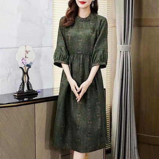 仿香云纱真丝高档连衣裙秋装女新款洋气旗袍桑蚕丝绿色裙子长裙过膝DP901 商品图2