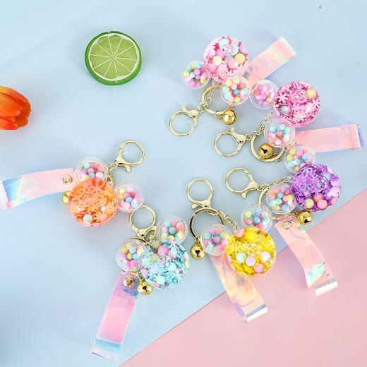 「数款可选」流沙瓶米奇头钥匙扣 亚克力漂流瓶液体情侣挂件钥匙链包包挂饰收纳整理 商品图2