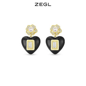 ZEGL设计师山茶花系列黑色爱心小香风耳环女银针复古耳钉夏季耳饰