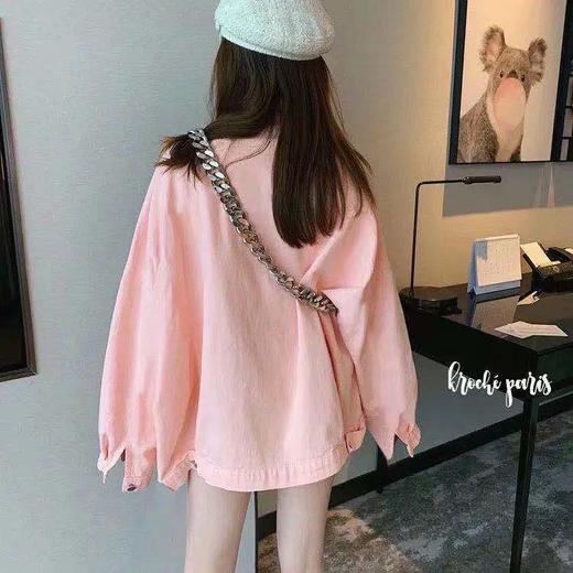 送小熊韩版纯色港风外套女学生秋季新款复古宽松百搭夹克工装上衣 商品图2