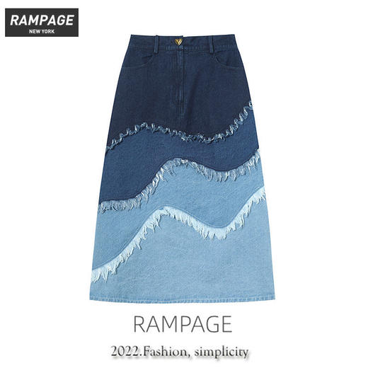 2022新款拼色牛仔半身裙百搭显瘦高腰渐变色小个子裙子女 商品图5