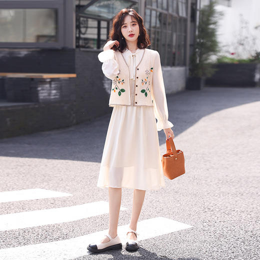 早秋季女装2022新款高级感冷淡风小个子气质纯色连衣裙小香风套装HR-WA22139 商品图3